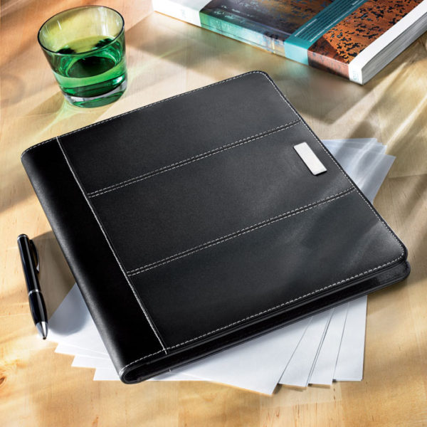 A4 leather portfolio with metal logo plate-MO7163