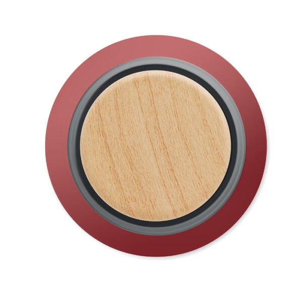 Top view of the water bottle showing wooden lid