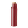 Maroon water bottle with wooden lid, standing pistion upright